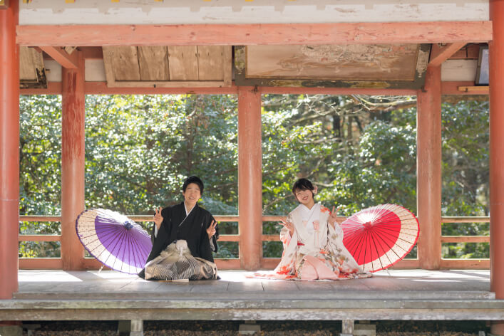 前撮りイメージ：和装 柞原八幡宮で